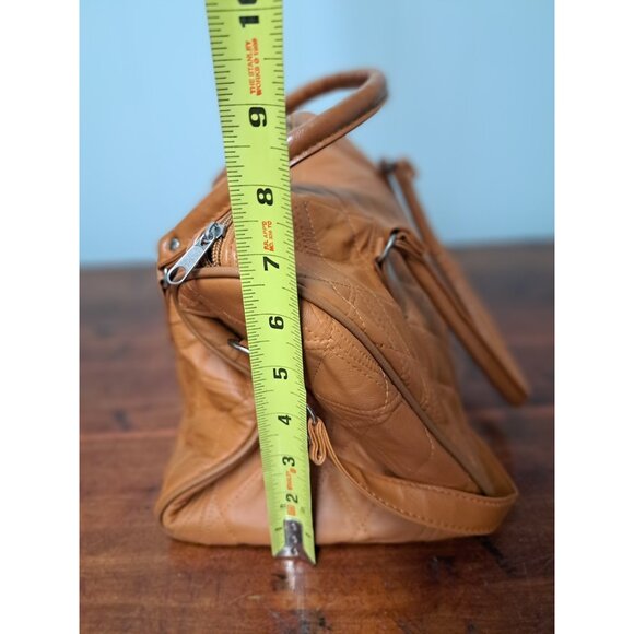 Women's Quilt Pattern Soft Faux Leather Tan Tote Shoulder Bag Handbag Purse - Picture 4 of 8